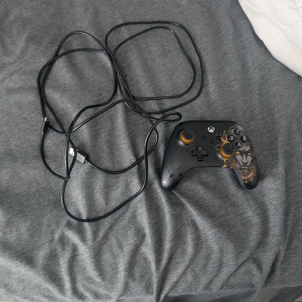 Wired Gaming Controller with Black and Gold Design